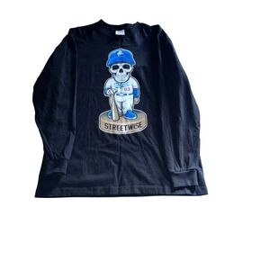 Streetwise Mens LA Baseball Skull Graphic Long Sleeve T-Shirt‎ Black Large
